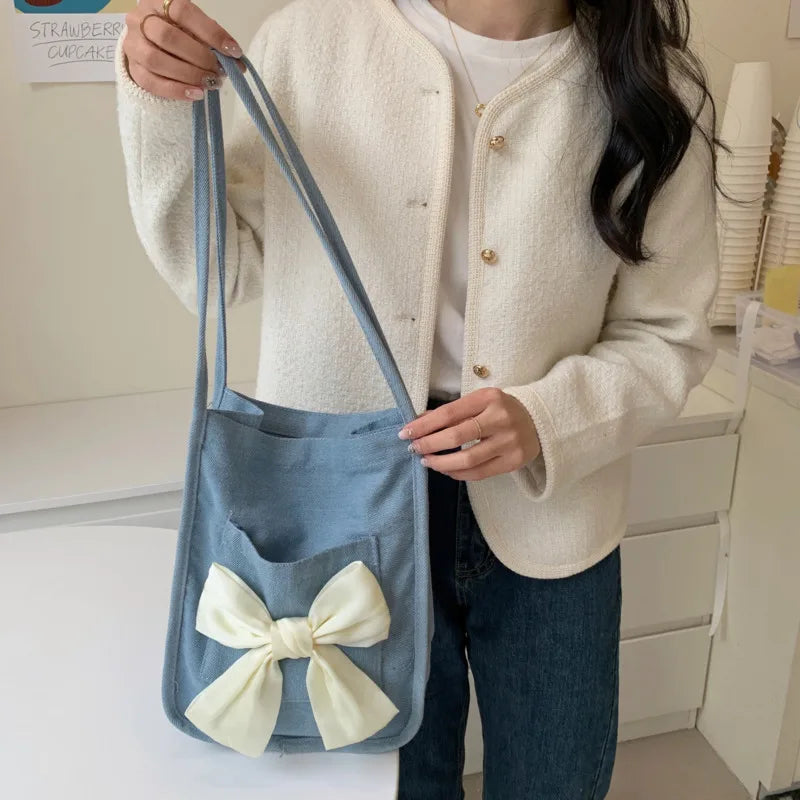 Women's Bow Canvas Shopper Bag Armpit Shoulder Bag