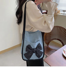 Women's Bow Canvas Shopper Bag Armpit Shoulder Bag