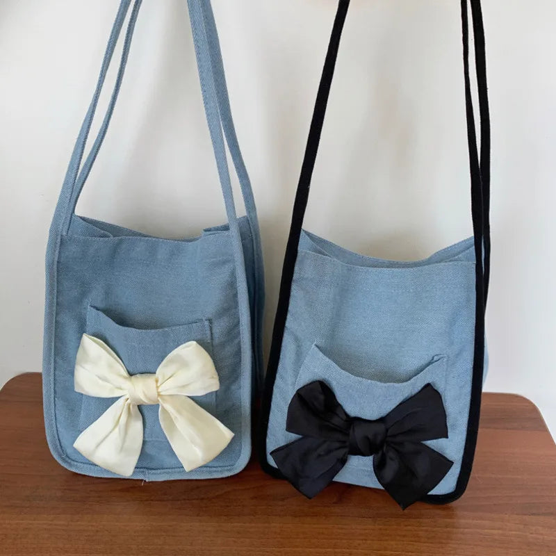 Women's Bow Canvas Shopper Bag Armpit Shoulder Bag
