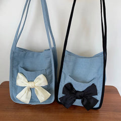 Women's Bow Canvas Shopper Bag Armpit Shoulder Bag