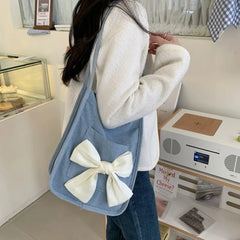 Women's Bow Canvas Shopper Bag Armpit Shoulder Bag
