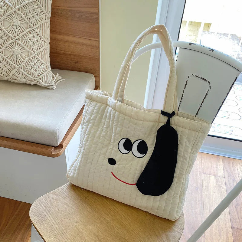 Women's Embroidery Dog Shoulder Bag Large Capacity Work Shopping Student Handbag