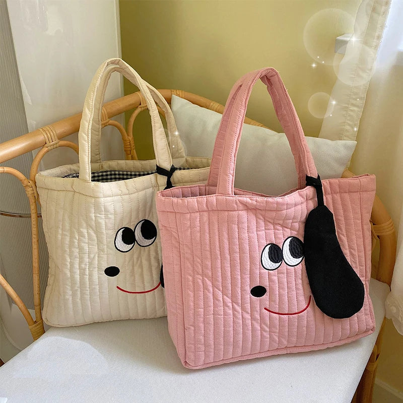 Women's Embroidery Dog Shoulder Bag Large Capacity Work Shopping Student Handbag