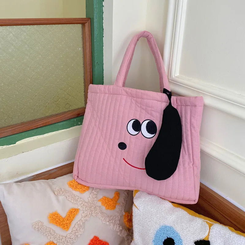 Women's Embroidery Dog Shoulder Bag Large Capacity Work Shopping Student Handbag