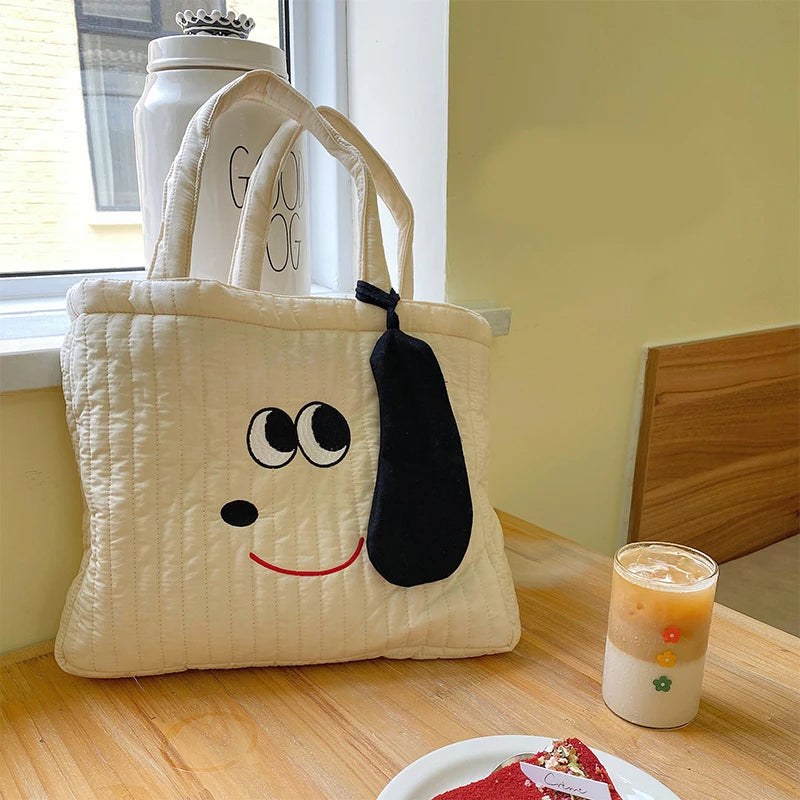 Women's Embroidery Dog Shoulder Bag Large Capacity Work Shopping Student Handbag