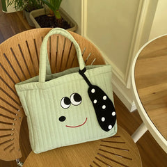 Women's Embroidery Dog Shoulder Bag Large Capacity Work Shopping Student Handbag