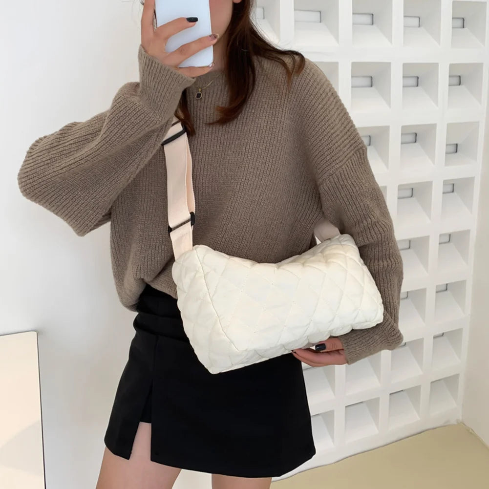 Women's Embroidered Rhombus Thread Tote Handbag
