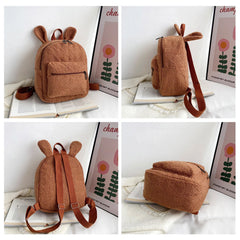 Fluffy Rabbit Backpack Plush School Bag with Bunny Ears for Girls