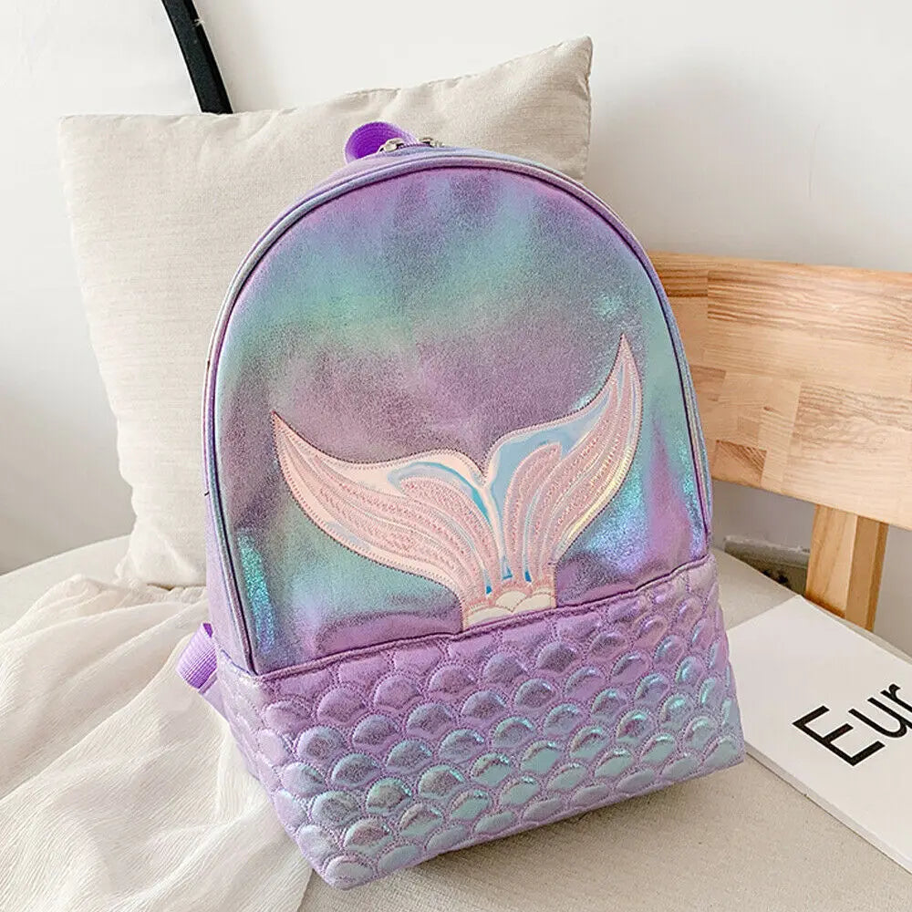 Glitter Mermaid Backpack Girls School Book Shoulder Bag Rucksack