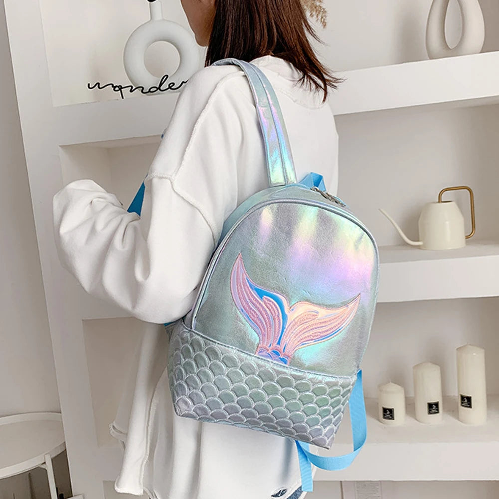 Glitter Mermaid Backpack Girls School Book Shoulder Bag Rucksack