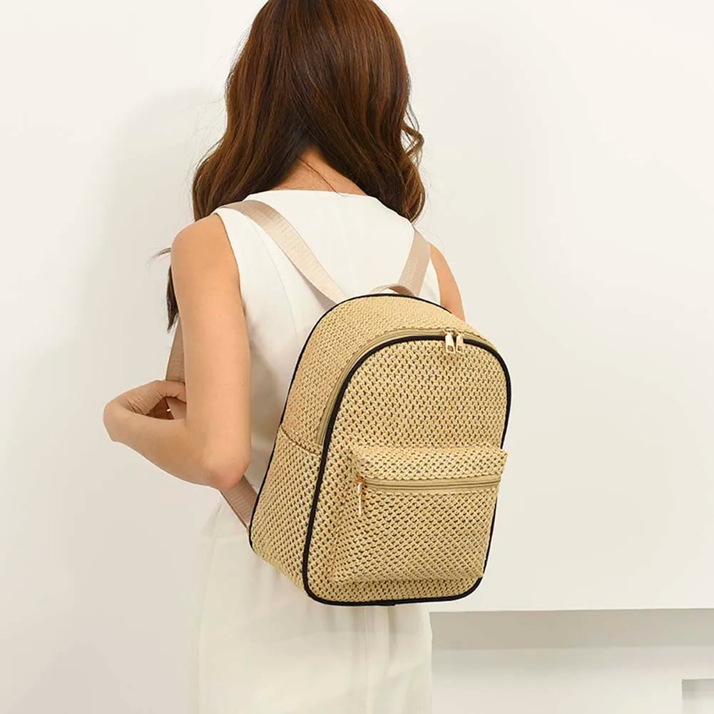 Ins Women Straw Rattan Woven Backpack Girls Summer Beach Lady Shoulder Schoolbag