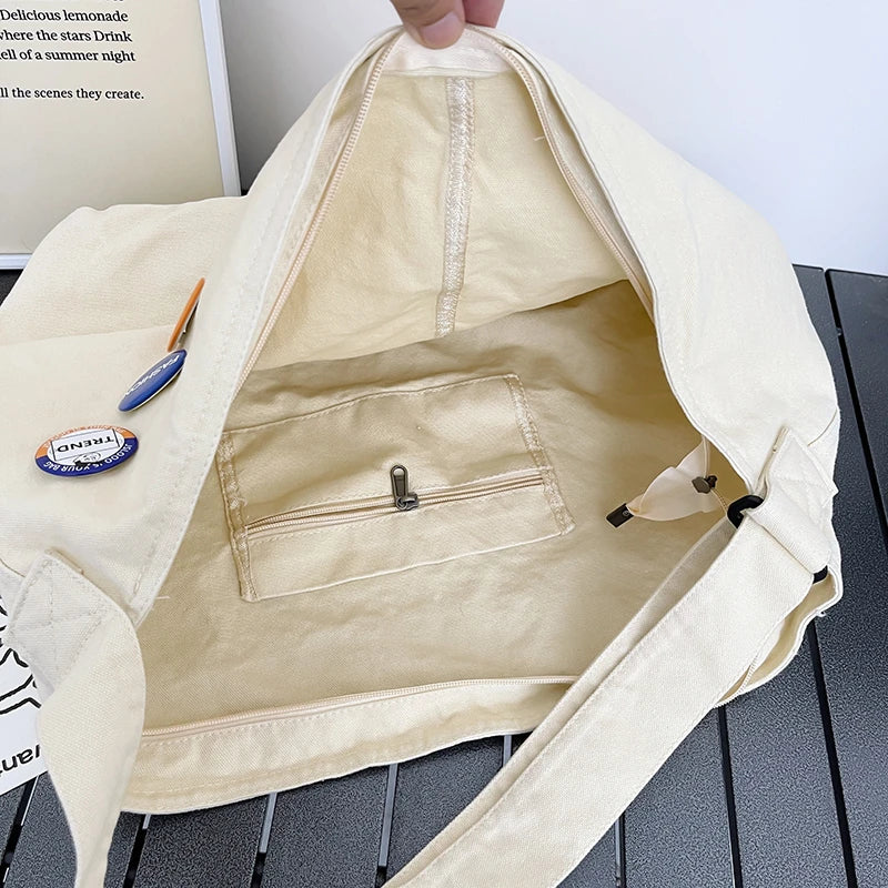 Canvas Teenager Shoulder Bag Women's Messenger Large Ladies Casual Travel Handba
