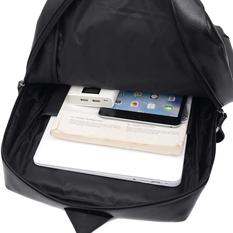 PU Leather Travel School Backpacks Women Men Casual Handbag Teenager Stude