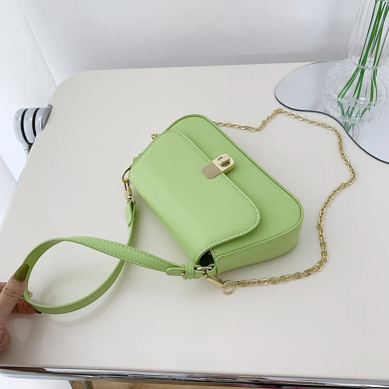 PU Leather Women Underarm Bag Retro Solid Ladies Baguette Handbags