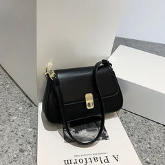 PU Leather Women Underarm Bag Retro Solid Ladies Baguette Handbags