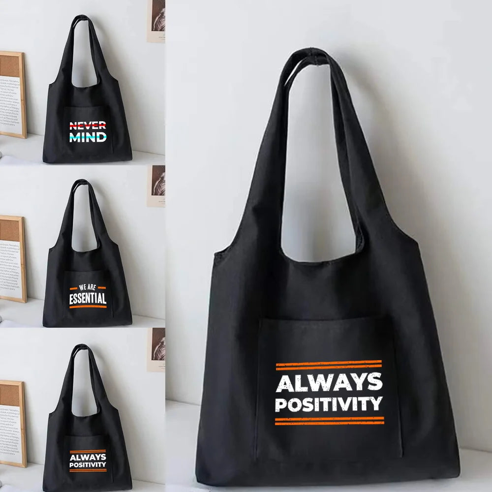 Phrase Printing Canvas Vest Bag Women Reusable Shopper Shopping Bags