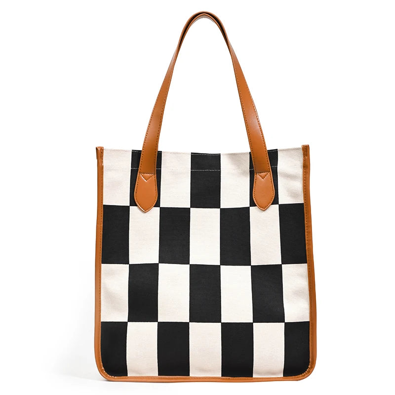Plaid Canvas Women Shoulder Bag Travel Lady Bag Tote Canvas Messenger Bag