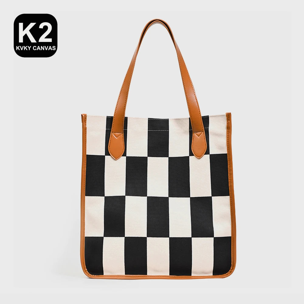 Plaid Canvas Women Shoulder Bag Travel Lady Bag Tote Canvas Messenger Bag
