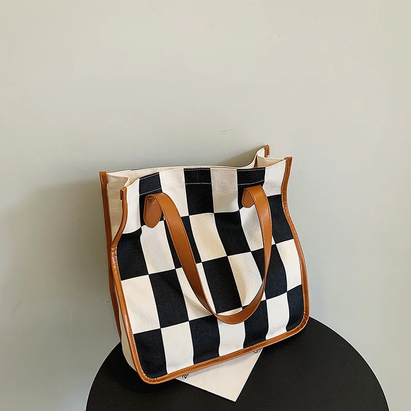 Plaid Canvas Women Shoulder Bag Travel Lady Bag Tote Canvas Messenger Bag