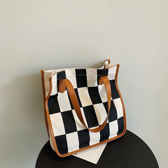 Plaid Canvas Women Shoulder Bag Travel Lady Bag Tote Canvas Messenger Bag