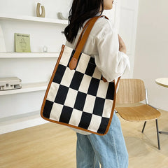 Plaid Canvas Women Shoulder Bag Travel Lady Bag Tote Canvas Messenger Bag