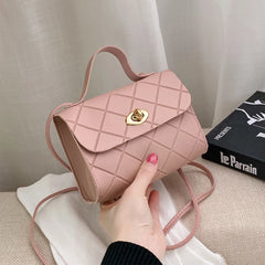 Rhombus Striped Small Square Bag PU Leather Ladies Messenger Shoulder Bag