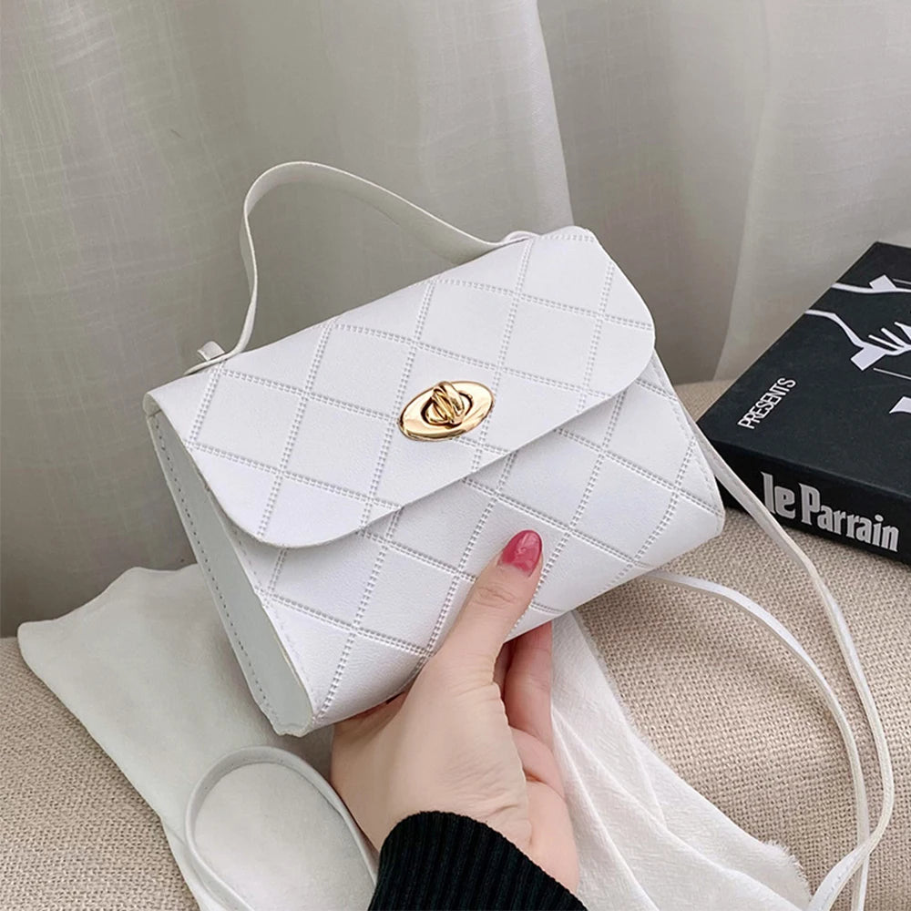 Rhombus Striped Small Square Bag PU Leather Ladies Messenger Shoulder Bag