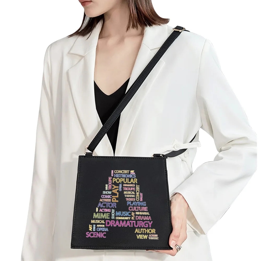 Initial Letter Pattern Square Commuter Bag for Women
