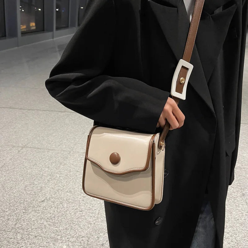 Vintage Leather Crossbody Bag for Women Lock Shoulder Handbag