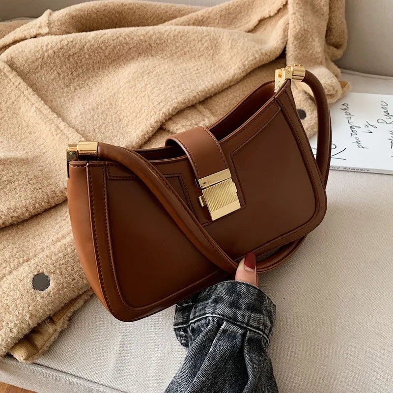 PU Leather Shoulder Bag Women Lock Handbag Small Travel Hand Bag