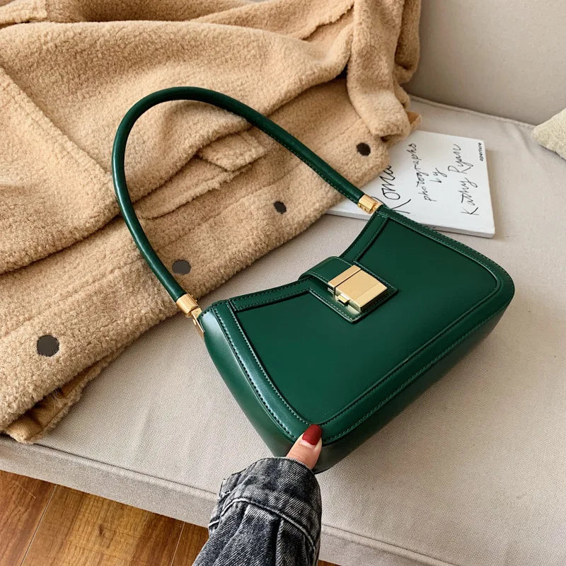 PU Leather Shoulder Bag Women Lock Handbag Small Travel Hand Bag