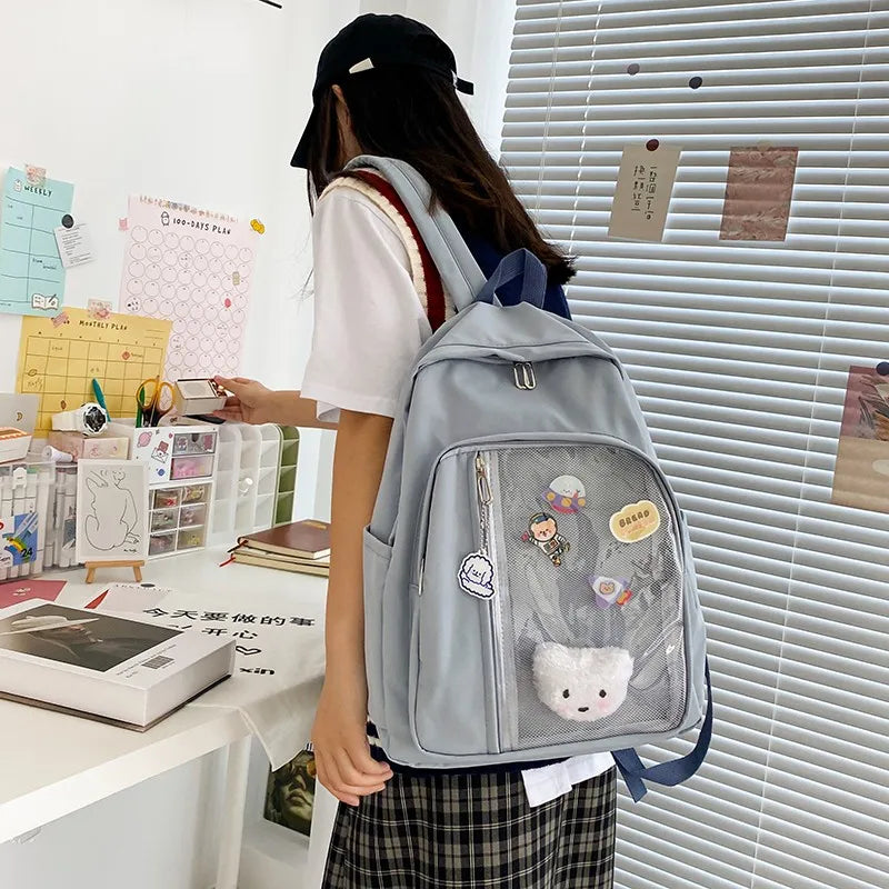 Transparent Casual Backpack for Girls with Side Pockets