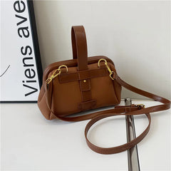 Spring Women's Clip Shoulder Bag Soft PU Leather Small Hand Bucket Bag