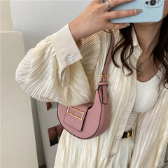 Solid Metal Buckle Shoulder Bag Foreign Casual Texture Handbag
