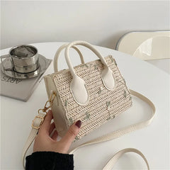 Summer Bohemia Women Straw Handbag Flower Embroidery Purse Rattan Handbags