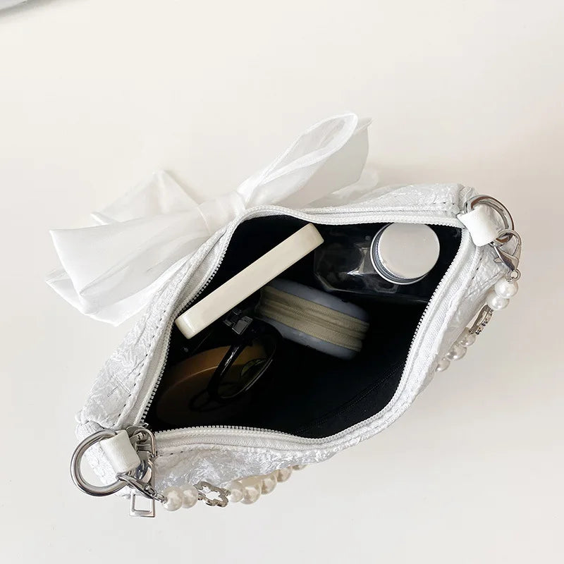 Summer Pearls Chains Shoulder Bag Flap Crossbody Purse Lady Messenger Handbag