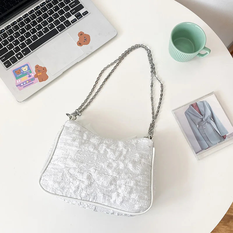 Summer Pearls Chains Shoulder Bag Flap Crossbody Purse Lady Messenger Handbag