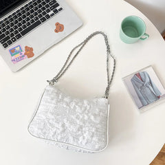 Summer Pearls Chains Shoulder Bag Flap Crossbody Purse Lady Messenger Handbag