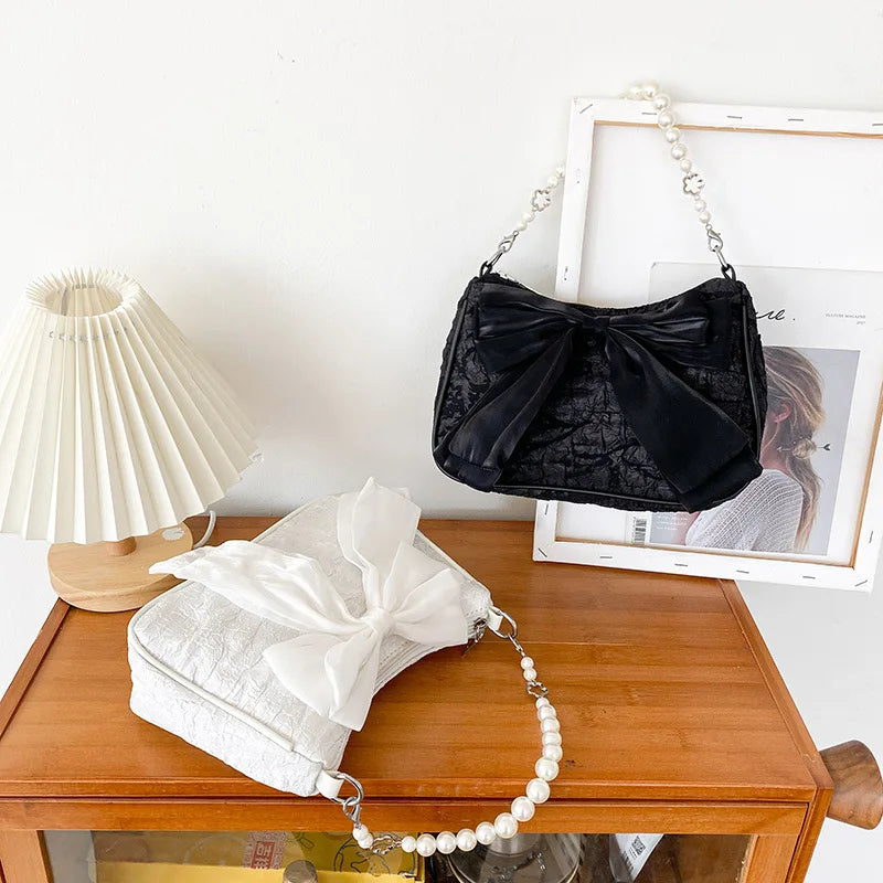 Summer Pearls Chains Shoulder Bag Flap Crossbody Purse Lady Messenger Handbag