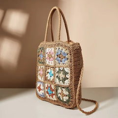 Summer Flower Stitching Woven Straw Bag Shoulder Hand-held Beach Tote