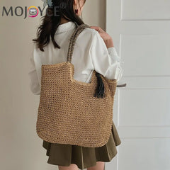 Summer Woven Large Capacity Women's Handbags Portable Beach Bag
