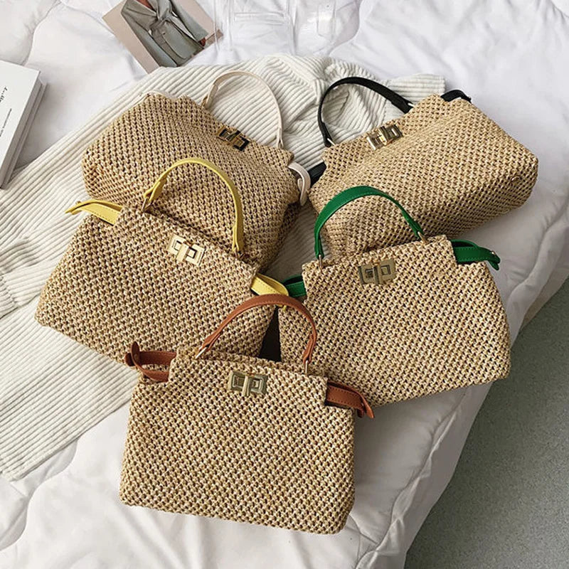 Summer Straw Bags for Women Woven Beach Handbags Casual Travel Bohemia