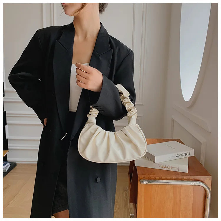 Summer Pleated Handlebags for Women PU Cloud Bags Leisure Shoulder Bags