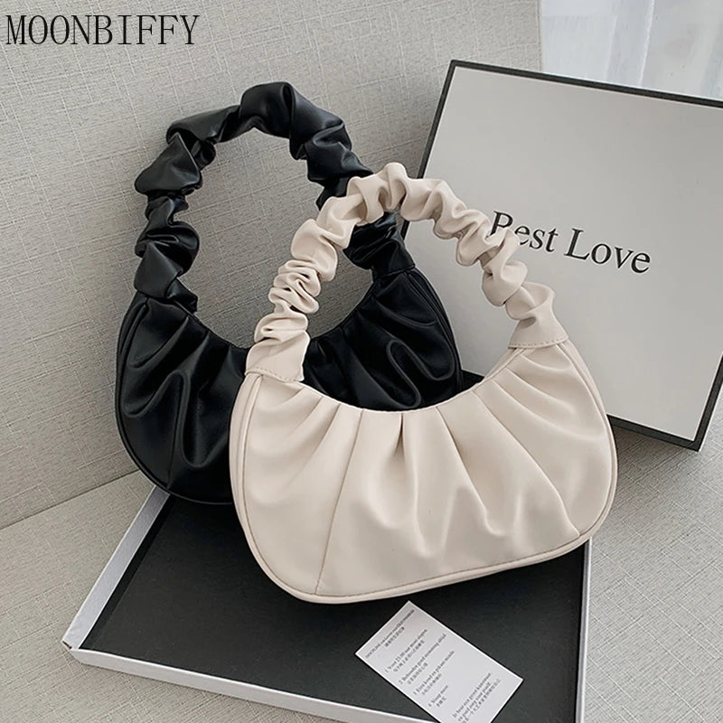Summer Pleated Handlebags PU Cloud Bags
