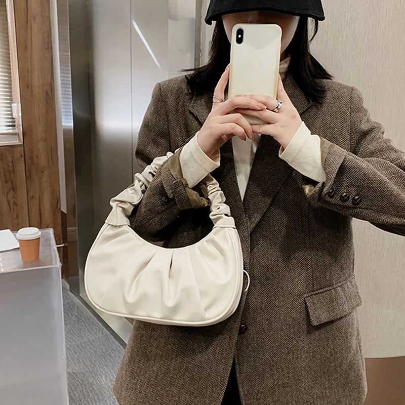 Summer Pleated Handlebags PU Cloud Bags