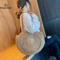 Summer Round Straw Bags for Women Rattan Bag Woven Beach CrossBody Bag