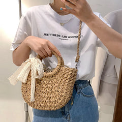 Summer Tassel Straw Shoulder Bag for Women Casual Hand-woven