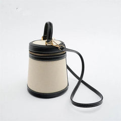 Canvas Bucket Bag Round Flap Shoulder Crossbody Tote Handbag