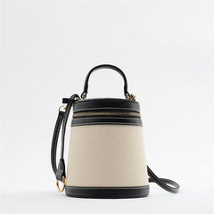 Canvas Bucket Bag Round Flap Shoulder Crossbody Tote Handbag