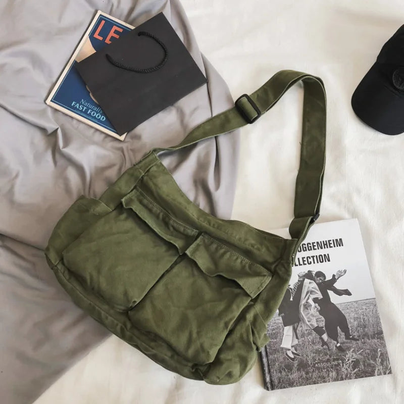 Teenager Girl Canvas Shoulder Bag Casual Messenger Bag Crossbody Bags for Women